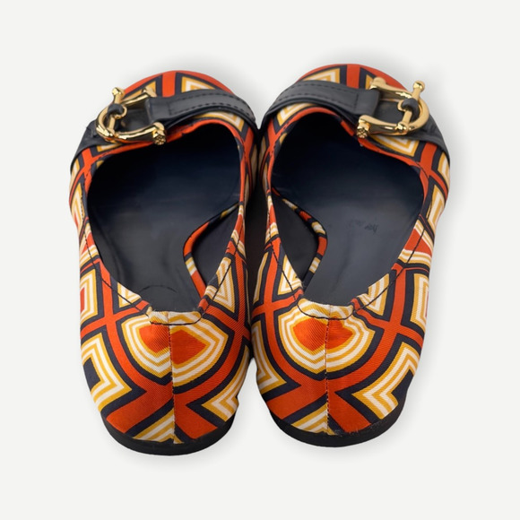 Tory Burch Womens Noel Ballet Flats Shoes Red Beige Geometric Slip On 7.5 M - Picture 2 of 11